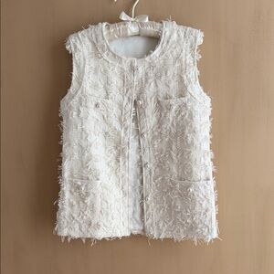 Ivory Textured Sleeveless Tweed Vest